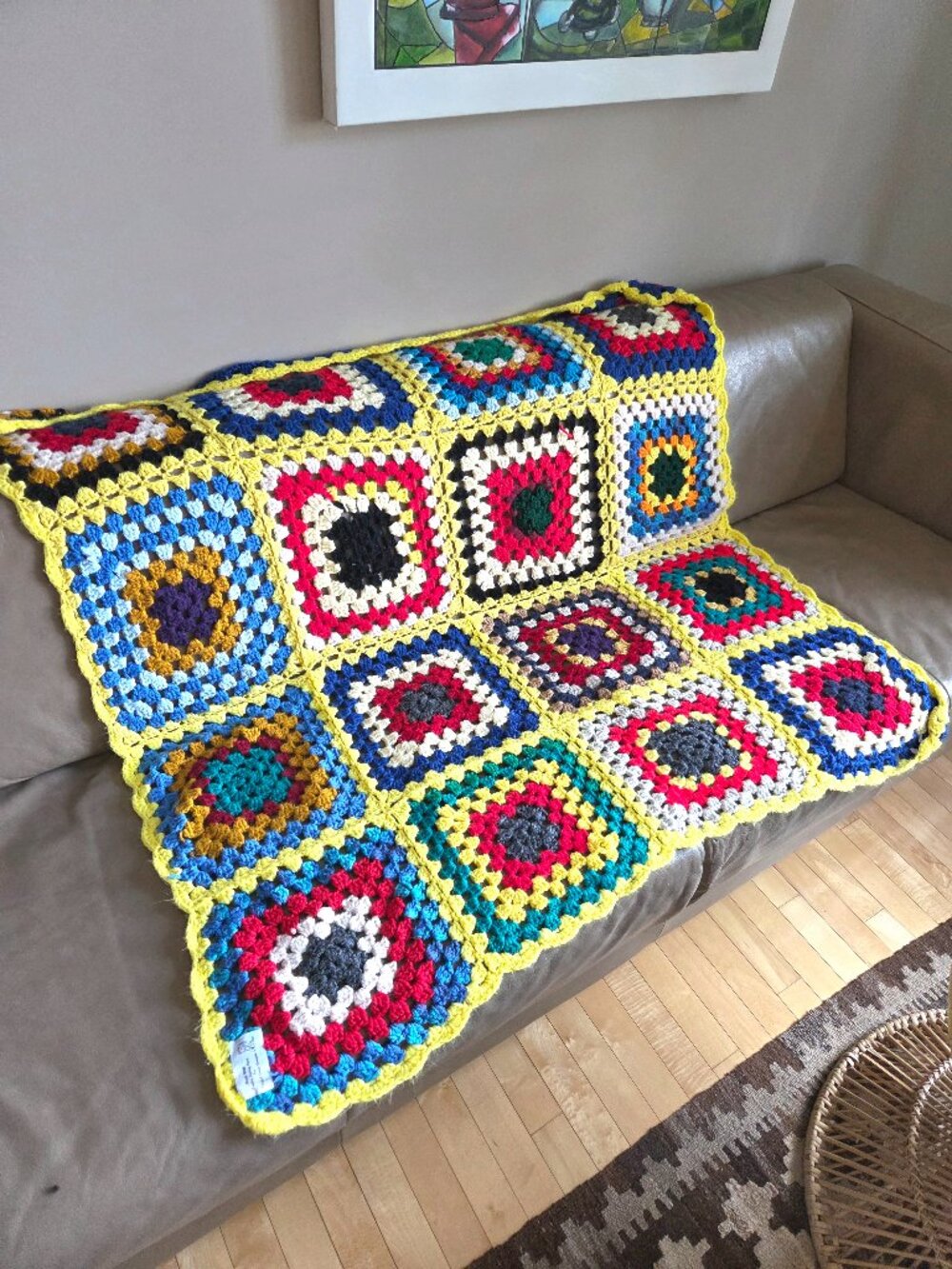 Handmade Crochet Granny Square Blanket Throw Afghan Cover Bohemian Bright Colors